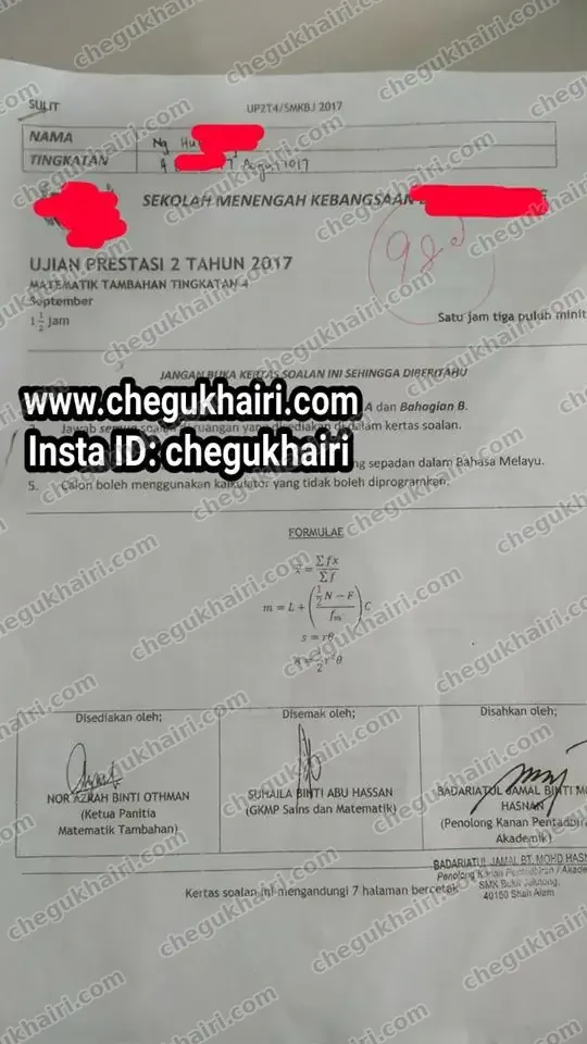 Add Maths 92 - Scored 92 for Add Maths in UP2 2017.